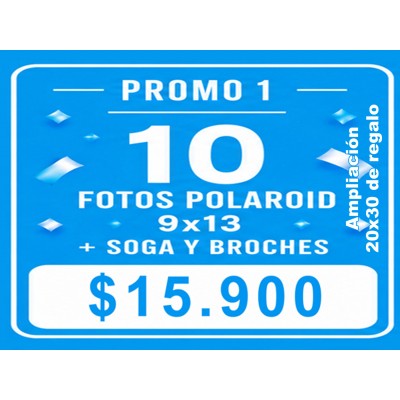 10 Polaroids + soga y broches + foto  20x30